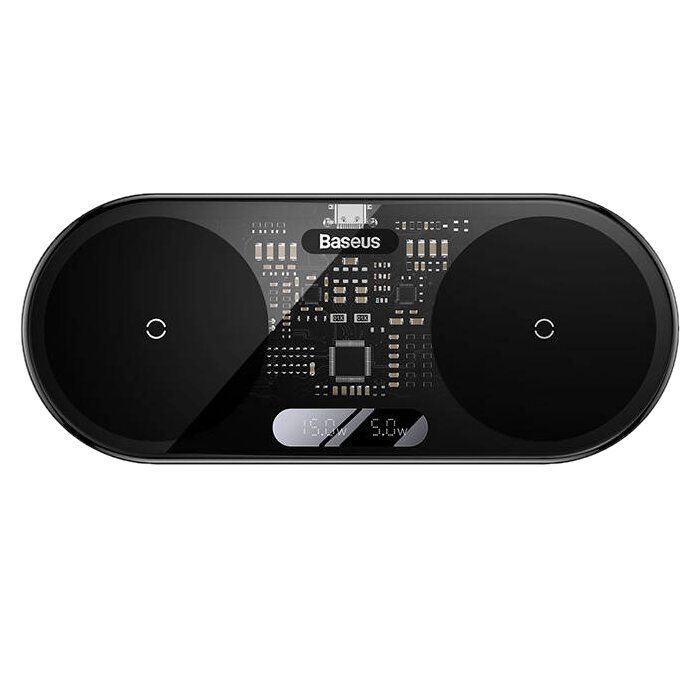 INCARCATOR wireless Baseus Digital LED Display Gen 2, 20W Qi, display digital, cablu Type-C la USB 1m inclus, negru  WXSX010101  (timbru verde 0.18 lei) - 6932172612672