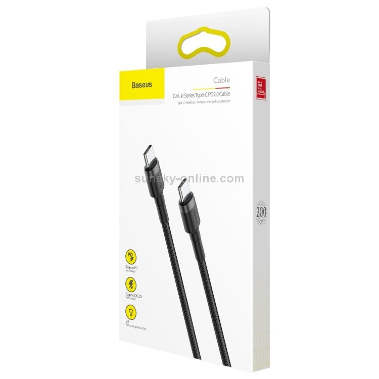 CABLU alimentare si date Baseus Cafule, Fast Charging Data Cable pt. smartphone, USB Type-C la USB Type-C 3A / 60W, 2m, gri + negru  CATKLF-HG1  (timbru verde 0.08 lei) - 6953156285231