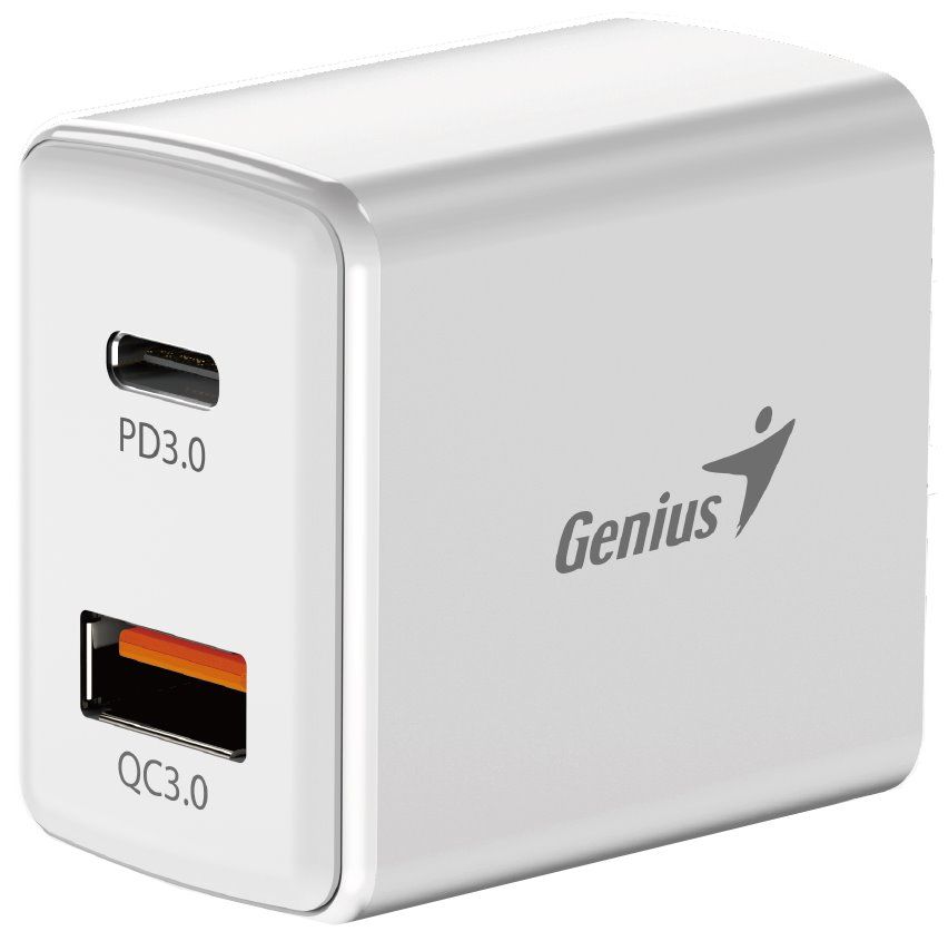 ALIMENTATOR retea Genius Quick Charge 20W, 1 x USB-A + 1 x USB Type-C, PD 20W USB-C sau USB-A, cablu USB-C 1m, alb,  32590009400  (timbru verde 0.18 lei)