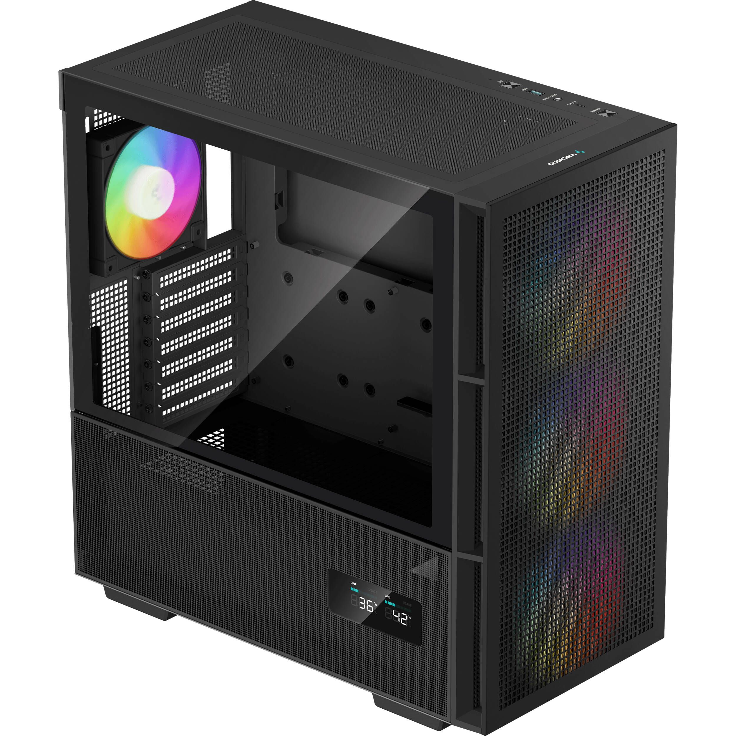 CARCASA DeepCool  CH560 Digital , Middle Tower, ATX, fara sursa, sticla securizata,  4xfan RGB,  USB 3.2 gen 1 x 1, USB Type-C x 1,  Jack 3.5 mm, negru,  R-CH560-BKAPE4D-G-1 
