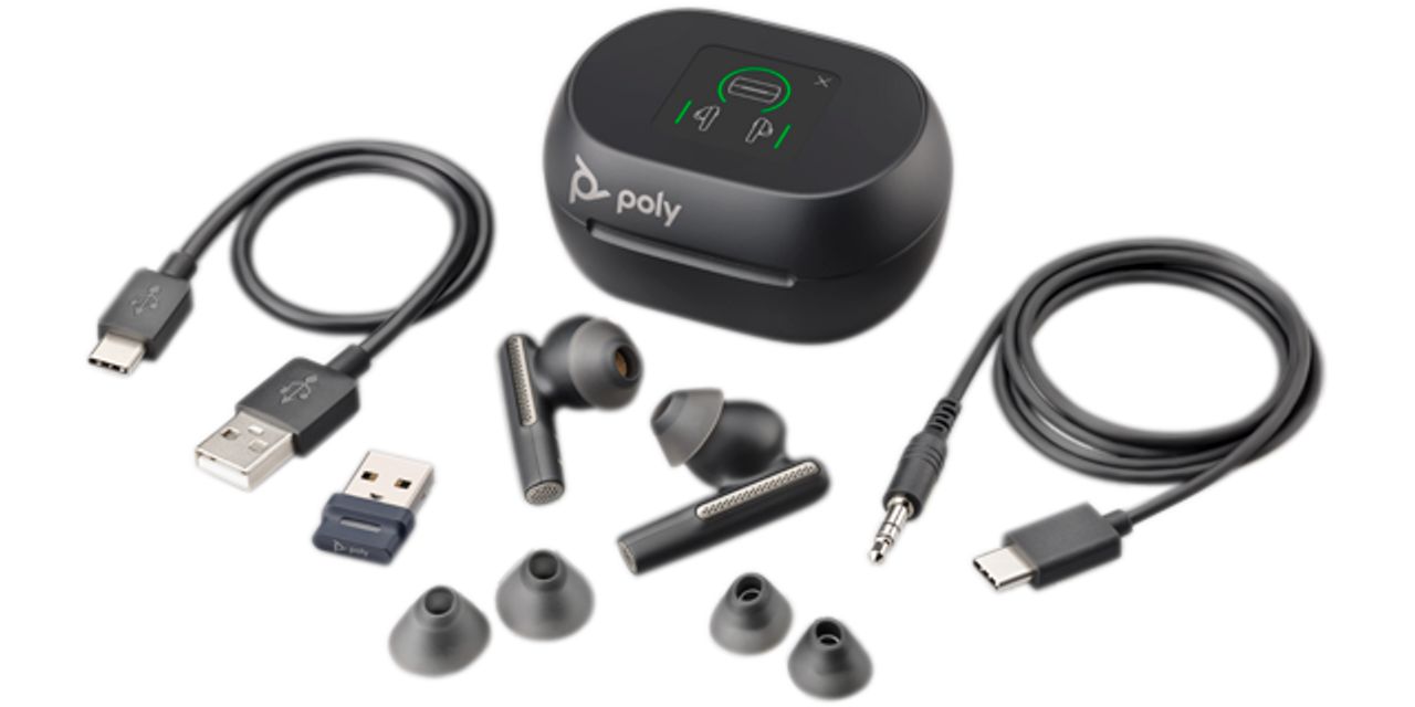 Poly Voyager Free 60+ UC M Carbon Black Earbuds +BT700 USB-C Adapter +Touchscreen Charge Case