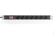 Digitus aluminum outlet strip with switch, 7 safety outlets, 2 m supply safety plug