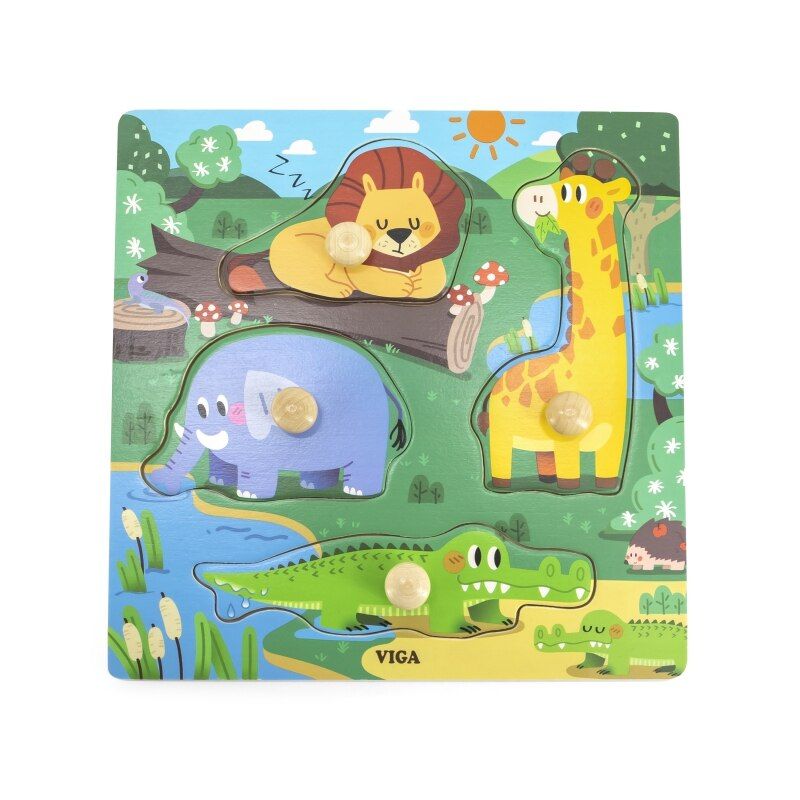 PUZZLE DIN LEMN CU ANIMALE, 4 PIESE