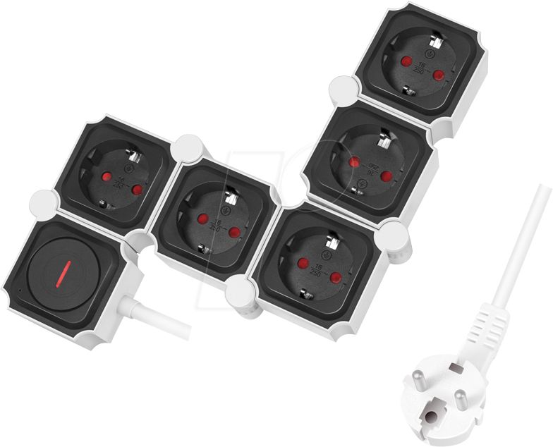 PRELUNGITOR LOGILINK, flexibil 180 grade,  Schuko x 5, cablu 3G 1.5mm2, 230 V/16 A, 50 Hz, max. 3600 W,  buton intrerupator iluminat, IP20, 1.5m, alb/negru  LPS277  (include TV 0.80lei)