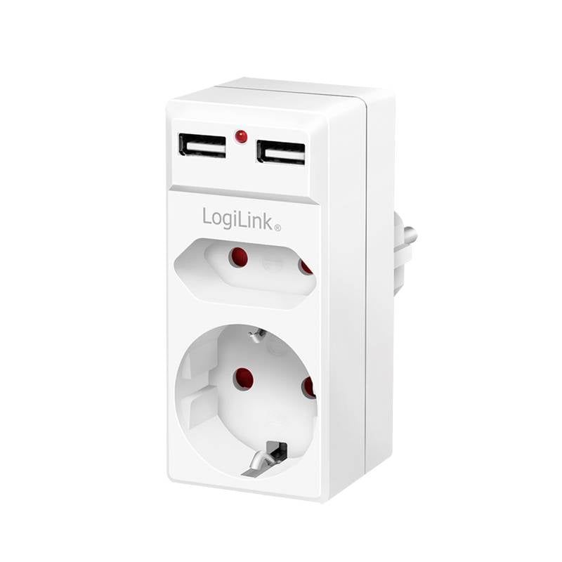 PRIZA LOGILINK, Schuko x 1, Euro Socket x 1, USB x 2 5 V/2.1 A, max. 10.5 W, 230 V/16 A, 50 Hz, max. 3680 W, IP20, LED activate, alb  PA0276  (include TV 0.18lei)