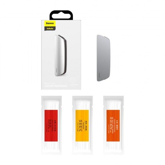 ODORIZANT AUTO Baseus Paddle, montare grila aerisire, pachetul contine 3 arome: colonia x 3 + marin x 2 + gardenie x 1, argintiu  SUXUN-BP0S  - 6953156289864