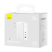INCARCATOR retea Baseus GaN5 Pro, Quick Charge 140W, 1 x USB, 2 x USB Type-C, include cablu USB Type-C la USB Type-C 100W 1m, alb  CCGP100202  (timbru verde 0.18 lei) - 6932172610234