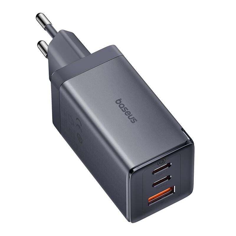 INCARCATOR retea Baseus GaN5 Pro, Quick Charge 65W, 1 x USB, 2 x USB Type-C, include cablu USB Type-C la USB Type-C 100W 1m, gri  P10110812827-Z1  (timbru verde 0.18 lei) - 6932172630225