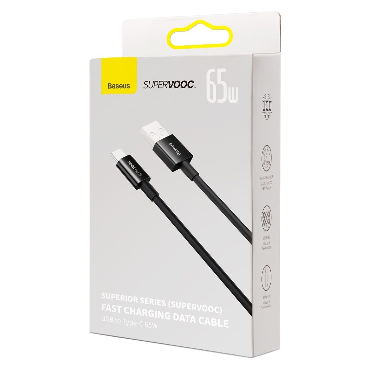 CABLU alimentare si date Baseus Superior SUPERVOOC, Fast Charging Data Cable pt. smartphone, USB la USB Type-C, 65W, 1m, negru  CAYS000901  (timbru verde 0.08 lei) - 6932172612917