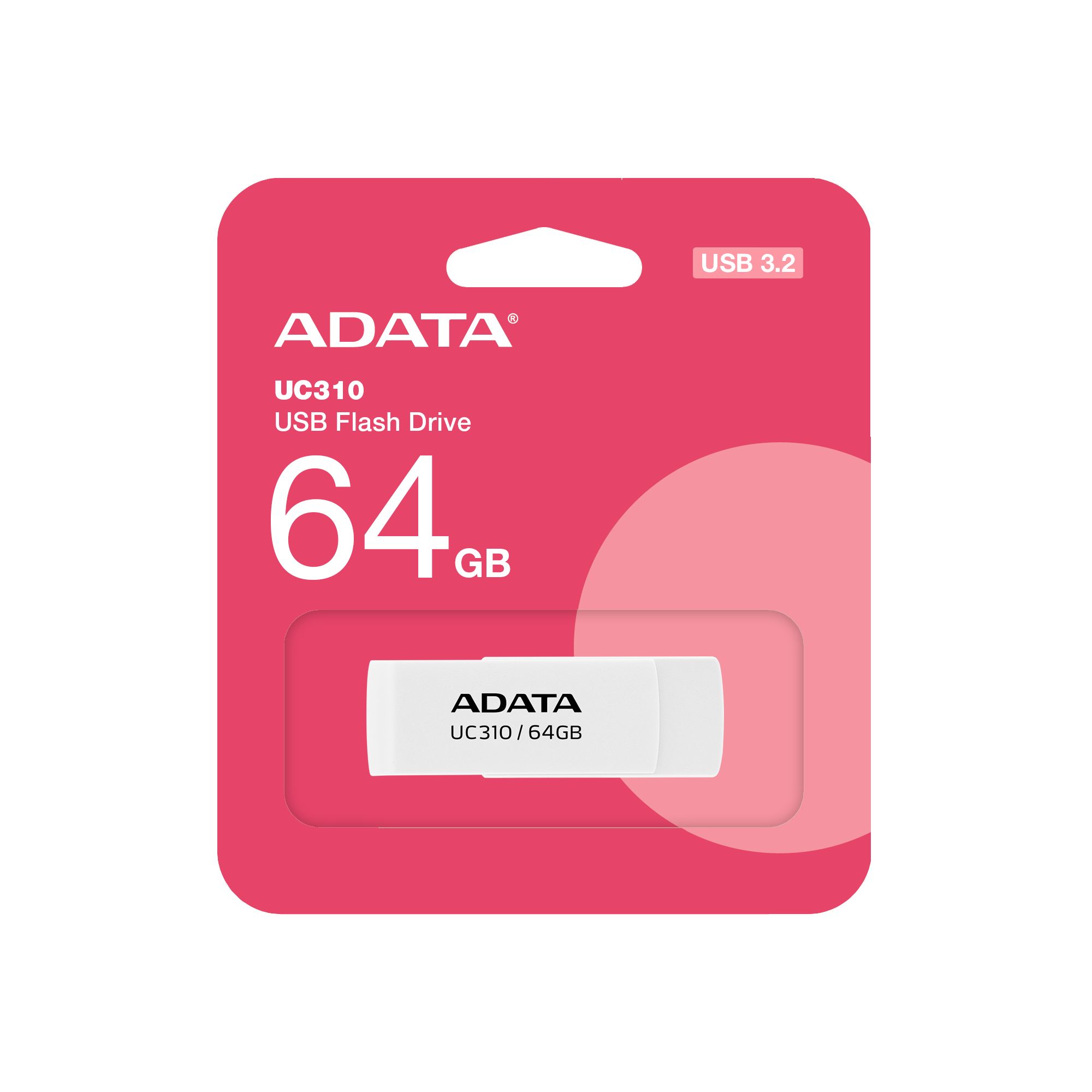 MEMORIE USB 3.2 ADATA 64 GB, protectie slide laterala, carcasa plastic, alb,  UC310-128G-RWH  (timbru verde 0.03 lei)