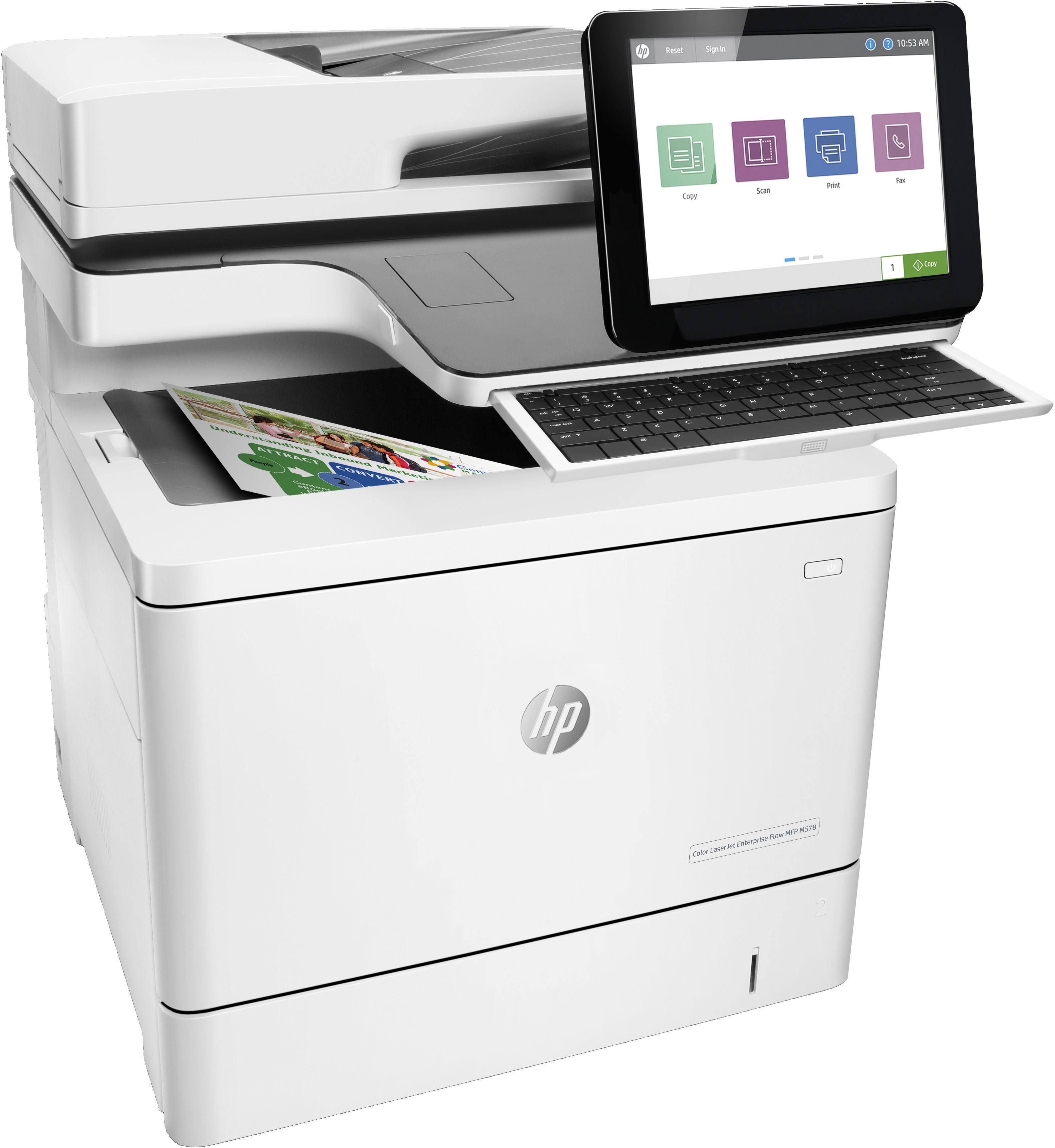 Imprimanta multifunctionala laser color HP MFP M578c, A4, duplex, USB 2.0, Wi-Fi, 38 ppm negru, 38 ppm color