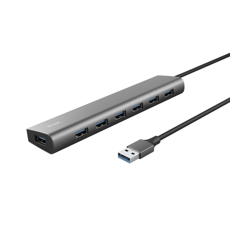 Hub Trust Halyx , 7 porturi USB 3.2 Gen 1, material aluminiu, input USB- C, output USB-A 7, gri