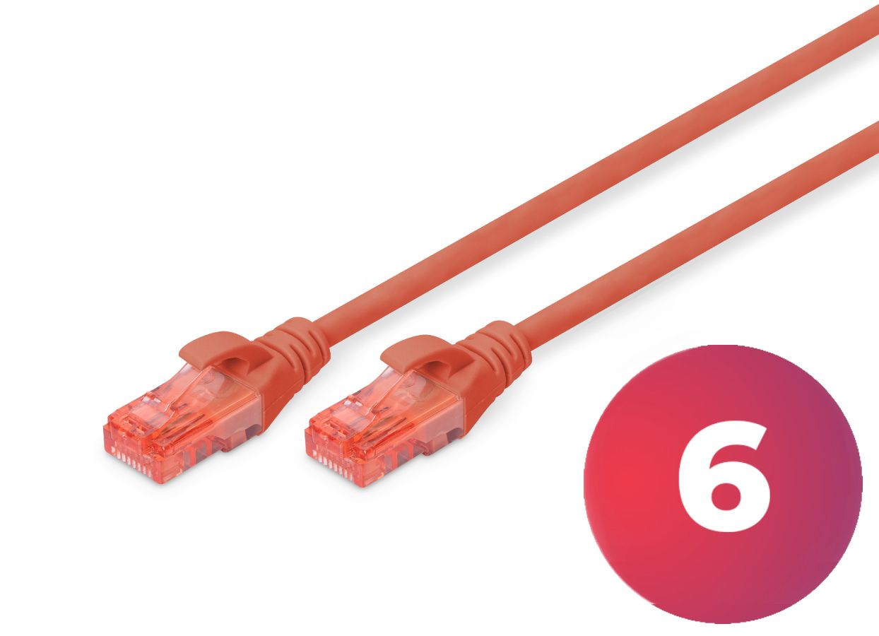 CAT 6, U-UTP patch cord, PVC AWG 26/7, length 1 m, color red