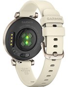 Ceas Garmin Lily 2 Classic, display AMOLED, dimensiune afisaj 35.4 mm, rezolutie afisaj 240 x 201 pixeli, memorie 8GB, autonomie pana la 5 zile, rezistanta la apa pana la 5 ATM, greutate: 24,4g, ramăCrem auriu, curea cafenie din material textil