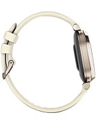 Ceas Garmin Lily 2 Classic, display AMOLED, dimensiune afisaj 35.4 mm, rezolutie afisaj 240 x 201 pixeli, memorie 8GB, autonomie pana la 5 zile, rezistanta la apa pana la 5 ATM, greutate: 24,4g, ramăCrem auriu, curea cafenie din material textil