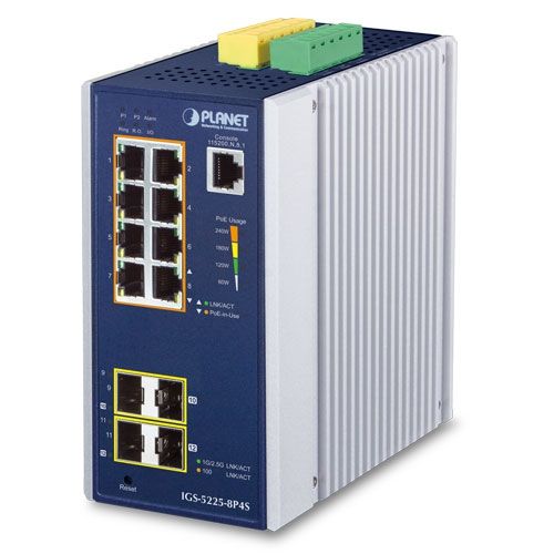 Planet PLANET IGS-5225-8P4S switch-uri Gestionate L2+ Gigabit Ethernet (10/100/1000) Power over Ethernet (PoE) Suport Albastru, Argint
