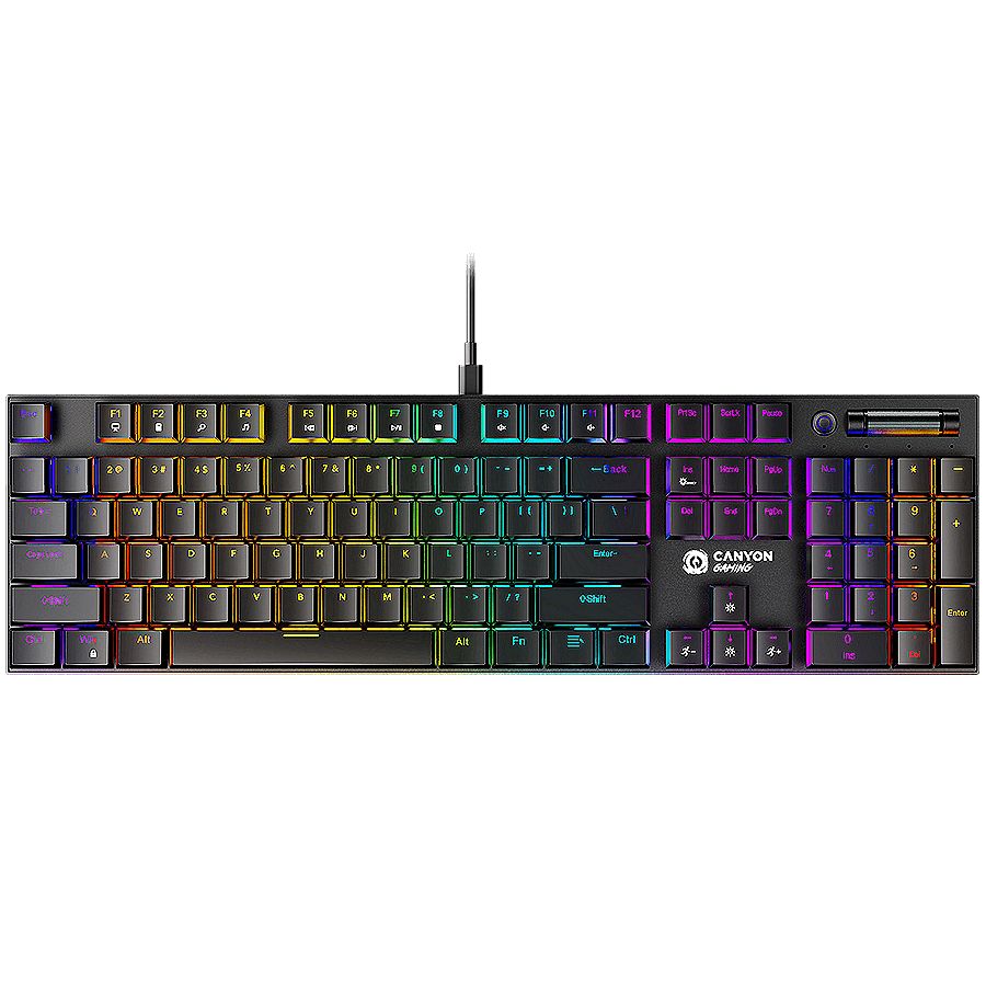 CANYON Cometstrike TKL GK-55, 104keys Mechanical keyboard, 50million times life, with VS11K28A solution, GTMX red switch, RGB backlight, 18 modes, 1.8m PVC cable, metal material + ABS, US layout, size: 436*126*26.6mm, weight:820g, black