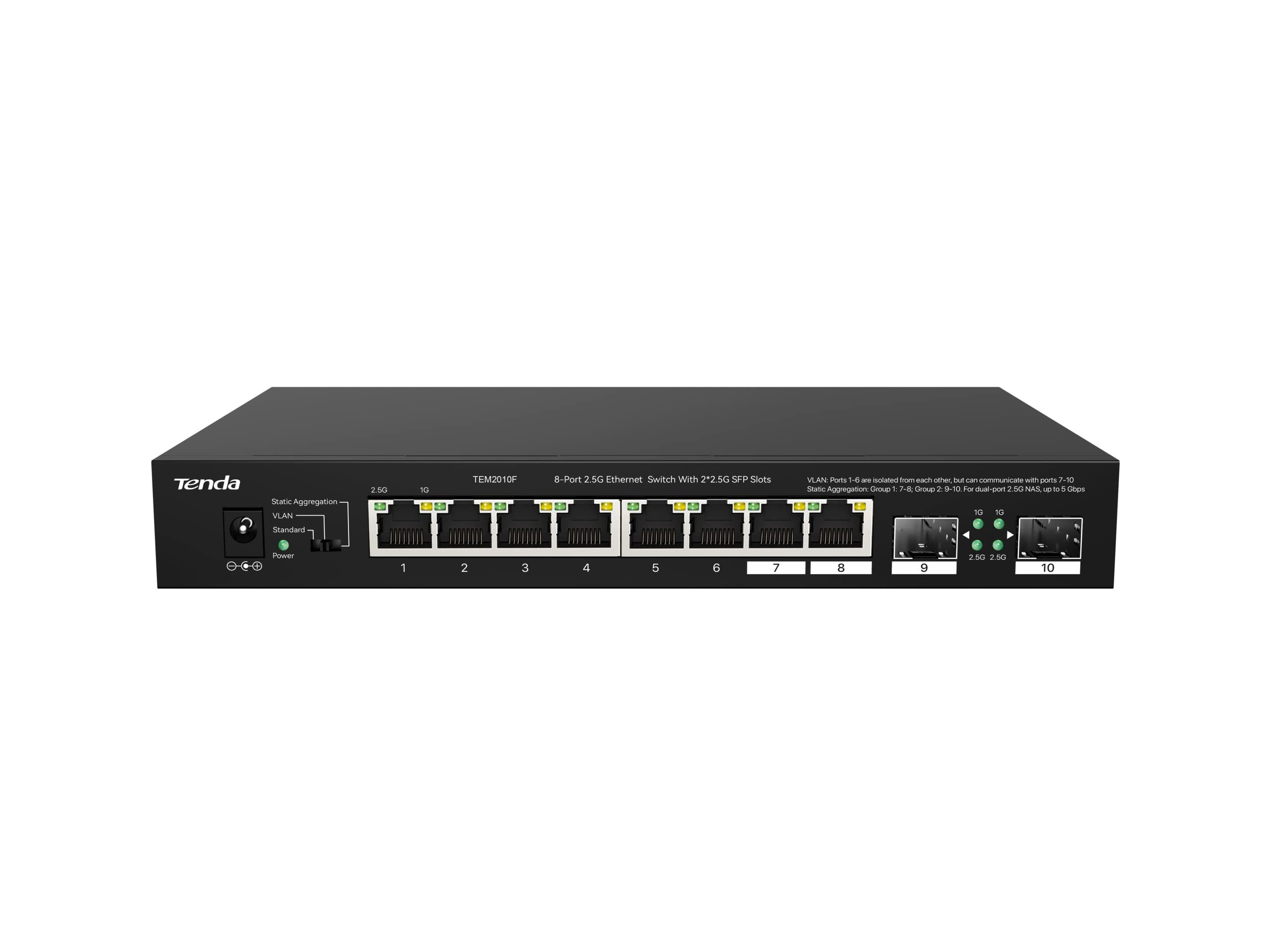 SWITCH Tenda fara management 8 porturi Ethernet 2,5 Gbps ?i 2 sloturi SFP 2,5 Gbps, carcasa metalica, rackabil  TEM2010F  (timbru verde 2 lei)
