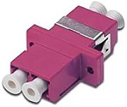 FO coupler, duplex, LC to LC, MM, violet, OM4 ceramic sleeve, polymer housing, incl. screws