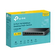 TP-LINK TP-lINK LS109P Switch 9 porturi 10/100Mbps, 8Porturi POE, Buget POE: 63W, AUTO Negotiation, AUTO MDI/MDIX, fara ventilator, Montaj: perete, Birou, Dimensiuni 171×98×27 mm, Switching Capacity: 1.8 Gbps, Packet Forwarding Rate: 1.3392 Mpps