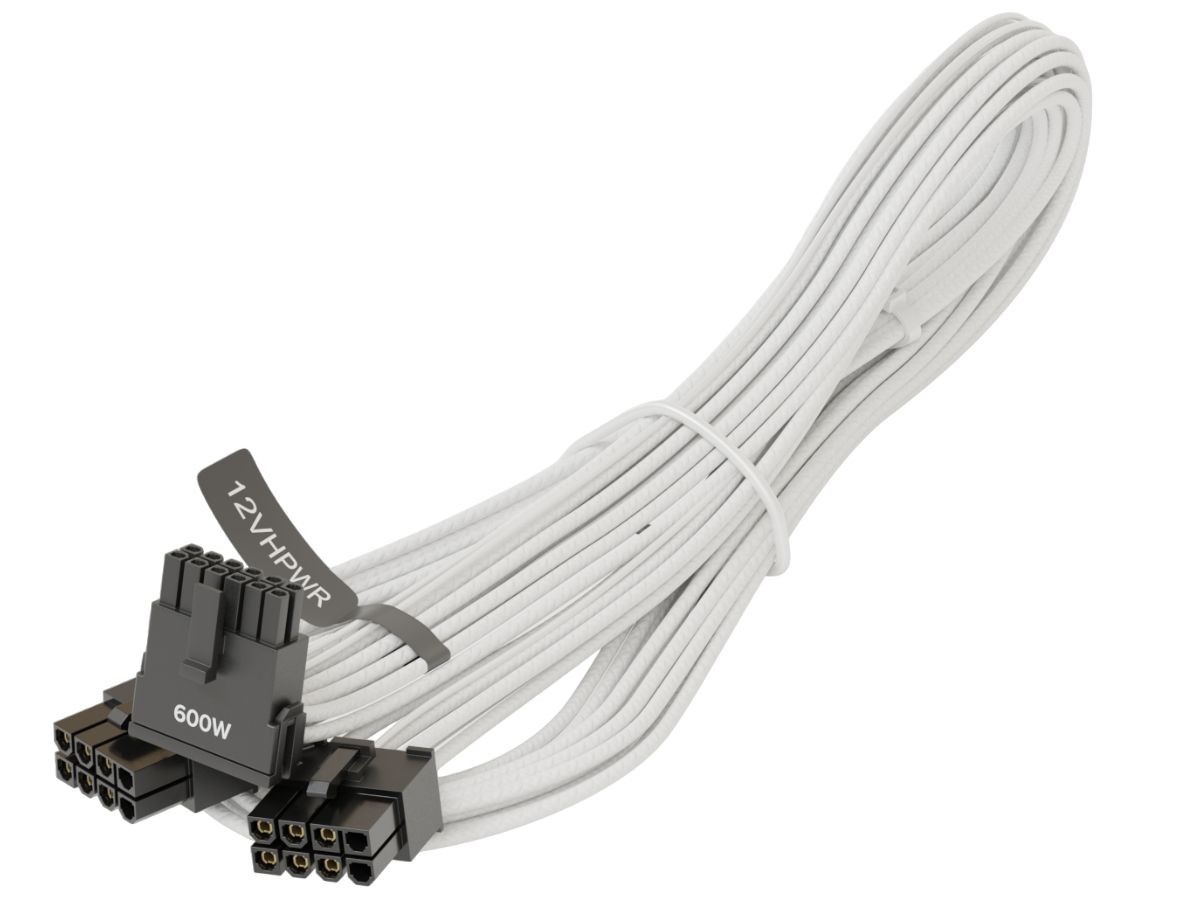 12VHPWR, SS2x8P conectori unghi 90 grade, 600W, PCIe 5.0, Alb