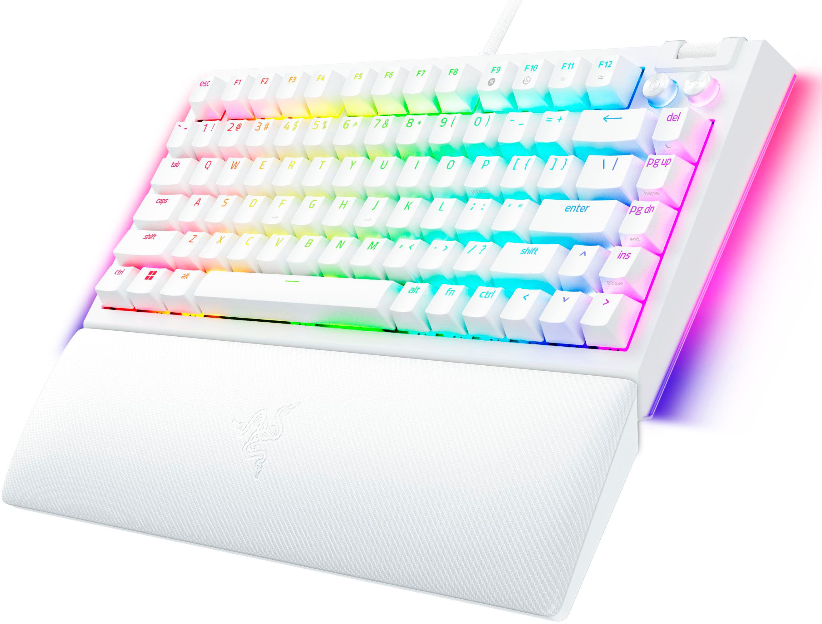 Tastatura mecanica gaming BlackWidow V4 75%, taste ABS, layout US, iluminare RGB, cu 6 butoane customizabile, suport pentru incheietura magnetic, alb