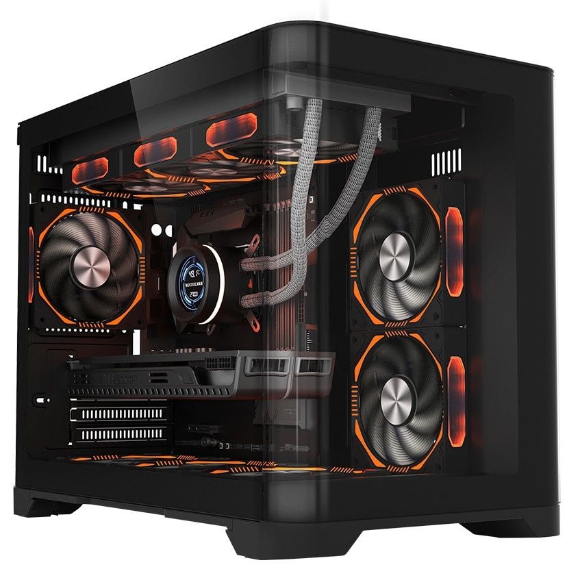 Carcasa 1STPLAYER UV6 Mid Tower ARGB NEGRU, Tempered Glass, Sloturi Expansiune 4, Drive Bays: 2x3.5 HDD 3x2.5 SSD, Ventilatoare Suportate: 9 (spate: 1x120mm, fata: 2x120mm, sus: 3x120mm, jos: 3x120mm), Format Placa De Baza Suportat: Micro-ATX, ITX, Lungime Maxima Placa Video: 400mm, Inaltime Maxima