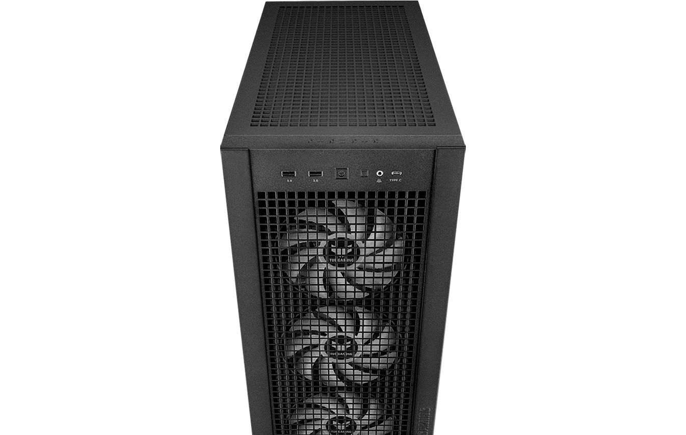 Carcasa ASUS GT302 TUF GAMING Mid Tower ARGB NEGRU, Tempered Glass, Sloturi Expansiune 8 (3 aditionale vertical), Drive Bays: 2x3.5 /2.5  2x2.5 , Ventilatoare Suportate: 7 (spate: 1x120mm sau 1x140mm fata: 3x140mm, sus: 3x120mm sau 3x140mm), Ventilatoare Incluse: 4 (spate: 1x140mm, fata: 3x140mm)