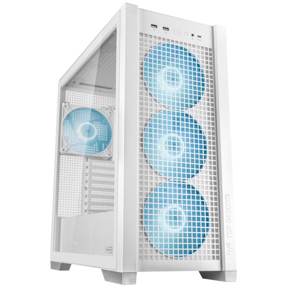 Carcasa ASUS GT302 TUF GAMING Mid Tower ARGB ALB, Tempered Glass, Sloturi Expansiune 8 (3 aditionale vertical), Drive Bays: 2x3.5 /2.5  2x2.5 , Ventilatoare Suportate: 7 (spate: 1x120mm sau 1x140mm fata: 3x140mm, sus: 3x120mm sau 3x140mm), Ventilatoare Incluse: 4 (spate: 1x140mm, fata: 3x140mm)