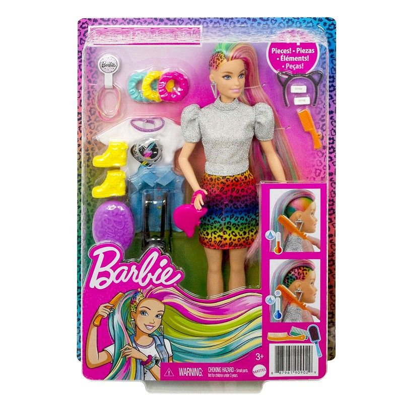 Leopard Rainbow Hair Doll BARBIE GRN81
