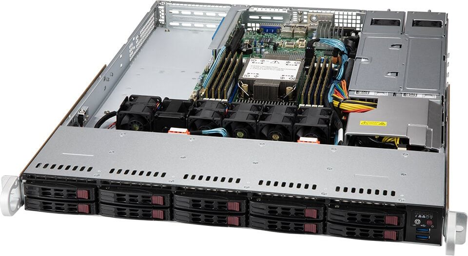 Server SuperMicro SYS-110P-WTR, Rack 1U, fara procesor, fara memorie, fara stocare, 10 x SFF, 2 x 750 W, Fara sistem de operare