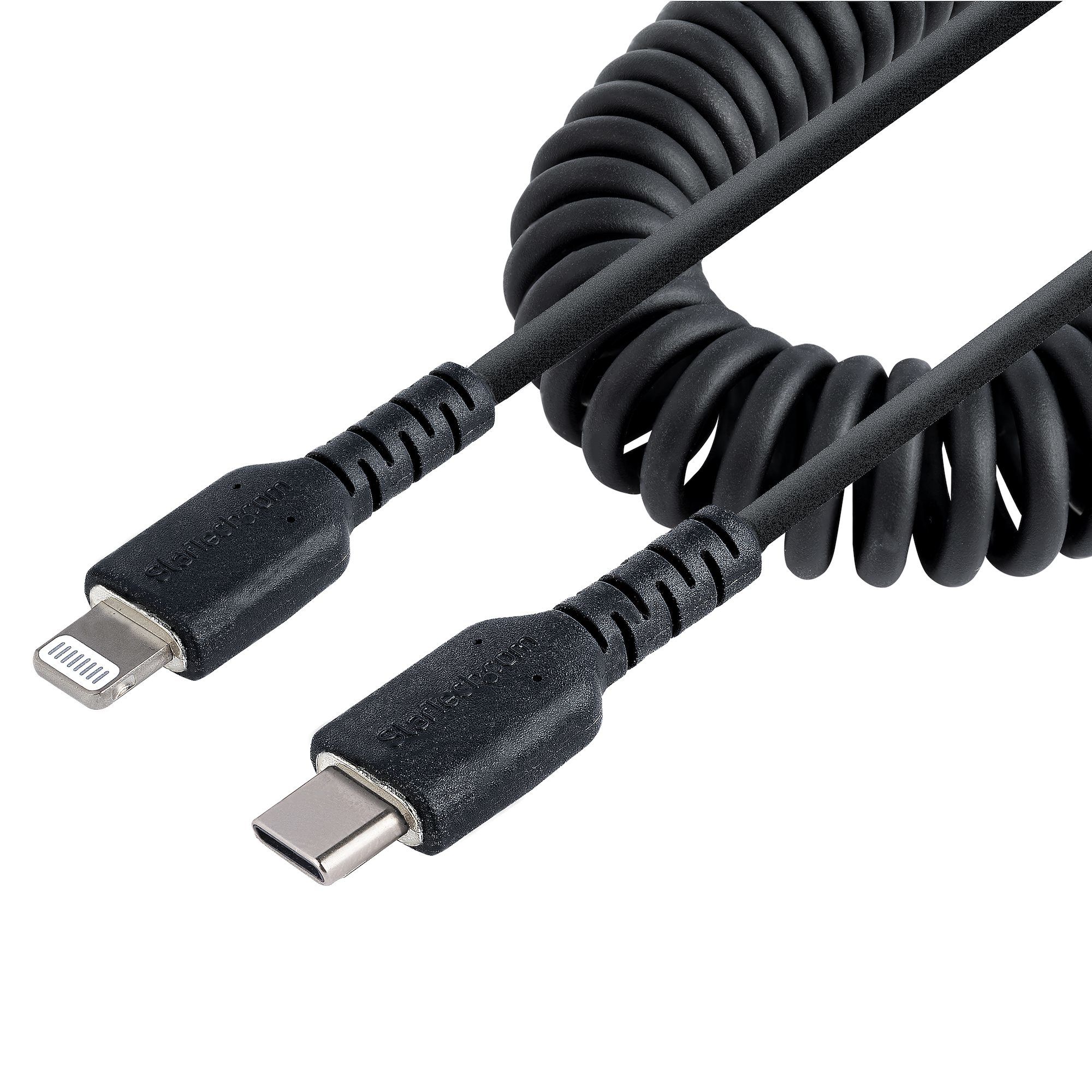 USB C TO LIGHTNING CABLE - 1M/(3.3FT) COILED CABLE BLACK