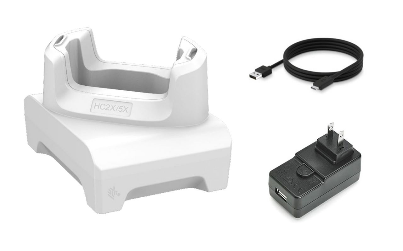 HC2X/HC5X Healthcare 1-slot white charge only cradle Compatible with hand strap. Power supply and USB cable sold separately.
