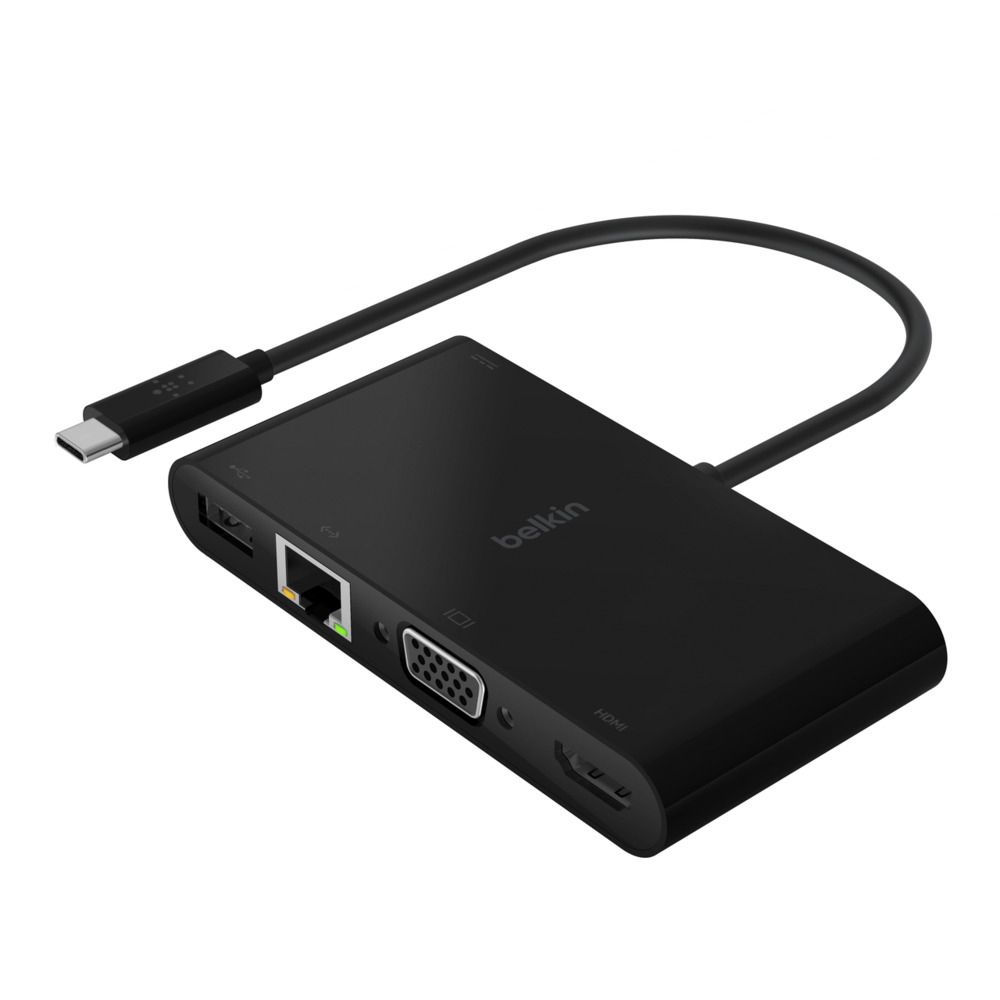 USB-C TO GIGABIT-ETHERNET/HDMI/VGA/USB-A ADAPTER 100W PD BLACK