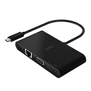 USB-C TO GIGABIT-ETHERNET/HDMI/VGA/USB-A ADAPTER 100W PD BLACK