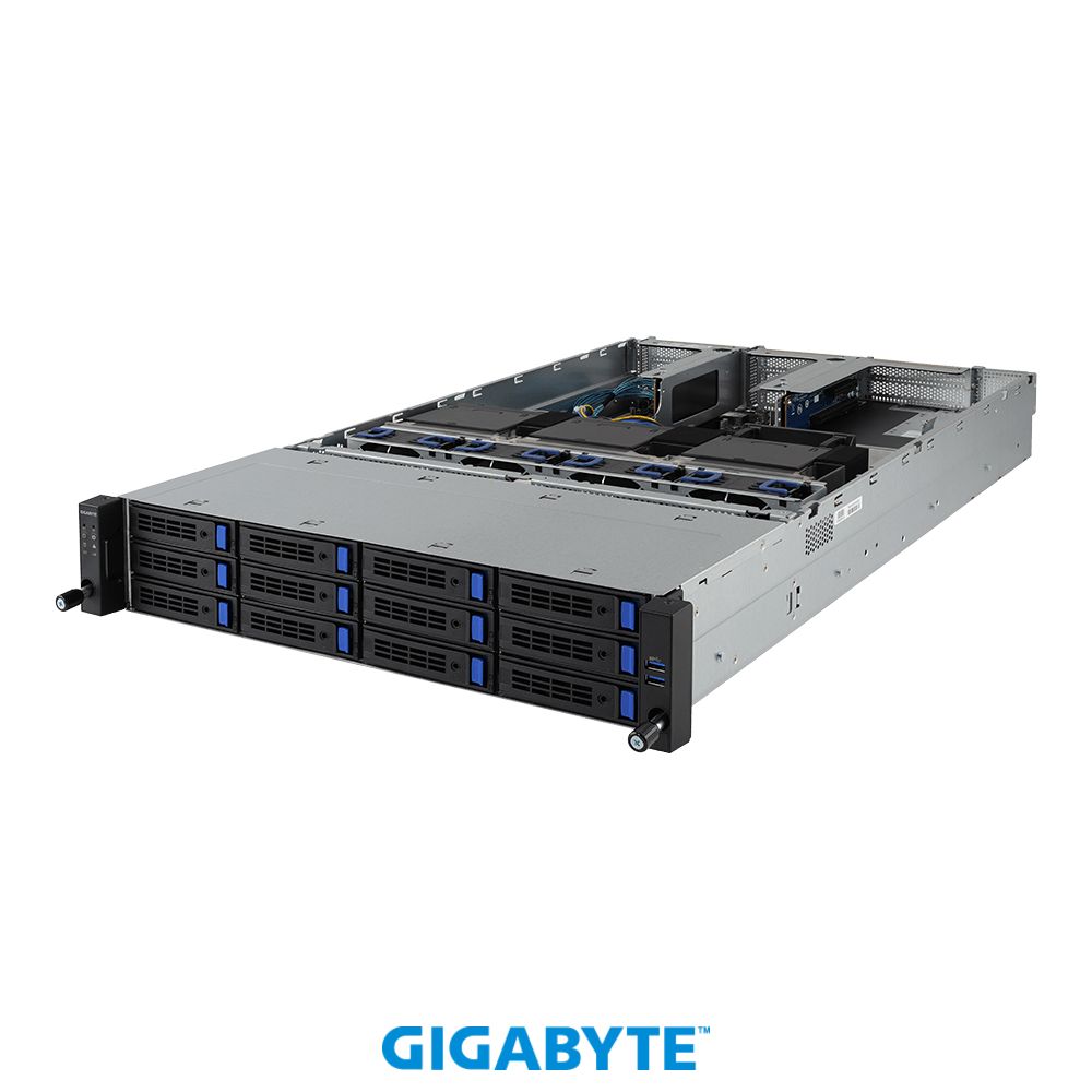 Server GIGABYTE R282-Z90, Rack 2U, fara procesor, fara memorie, fara stocare, 12 x LFF, Fara sursa Fara sistem de operare