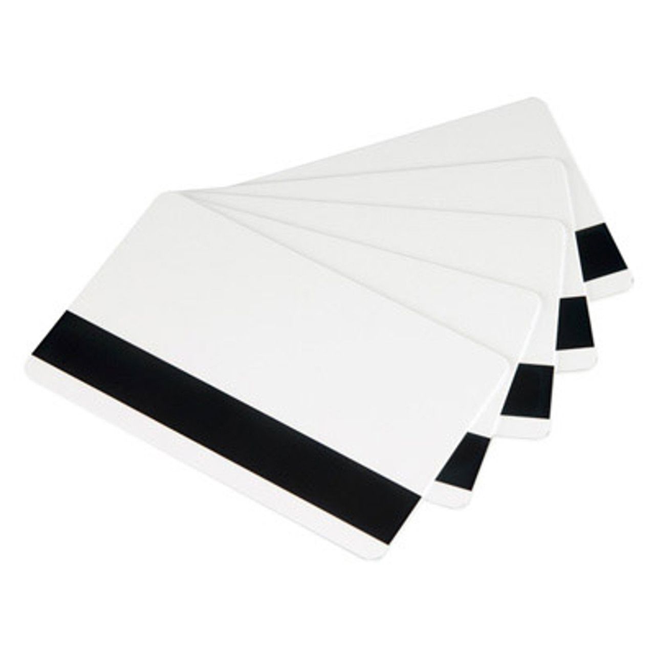 Zebra white PVC cards, 30 mil high coercivity magnetic stripe (500 cards)