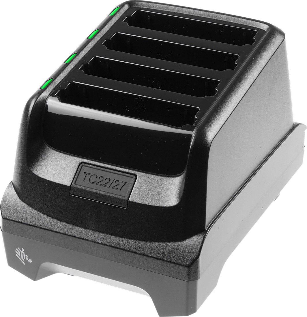 TC22/TC27 4-Slot Battery Charger Charges up to four Li-ion batteries. Power Supply, DC cable and AC line cord sold separatelyÂ 