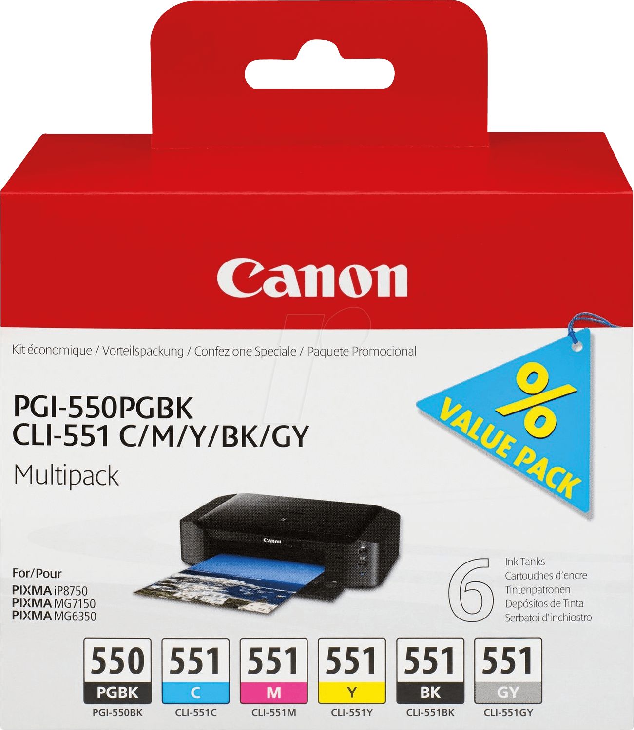 Cartus cerneala Canon 6496B005 ,Black/tri-color ,BK - 15 ml BK/C/Y/M - 7 ml ,Original (PGI-550/CLI-551PGBK/C/M/Y/BK/GY) 