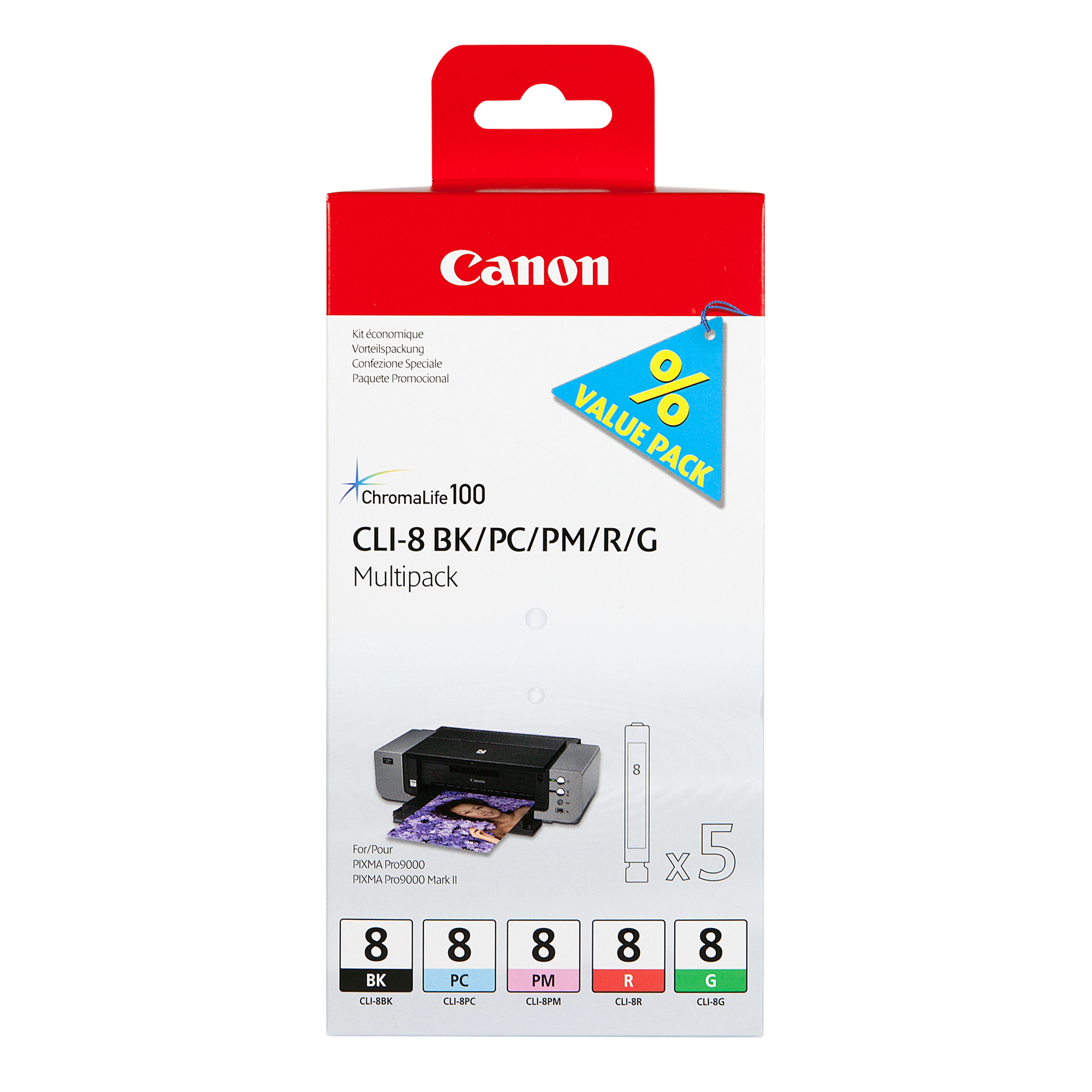 Cartus cerneala Canon 0620B027 ,Black/tri-color ,5x 13.4 ml ,Original (CLI-8 bk/pc/pm/r/g) 
