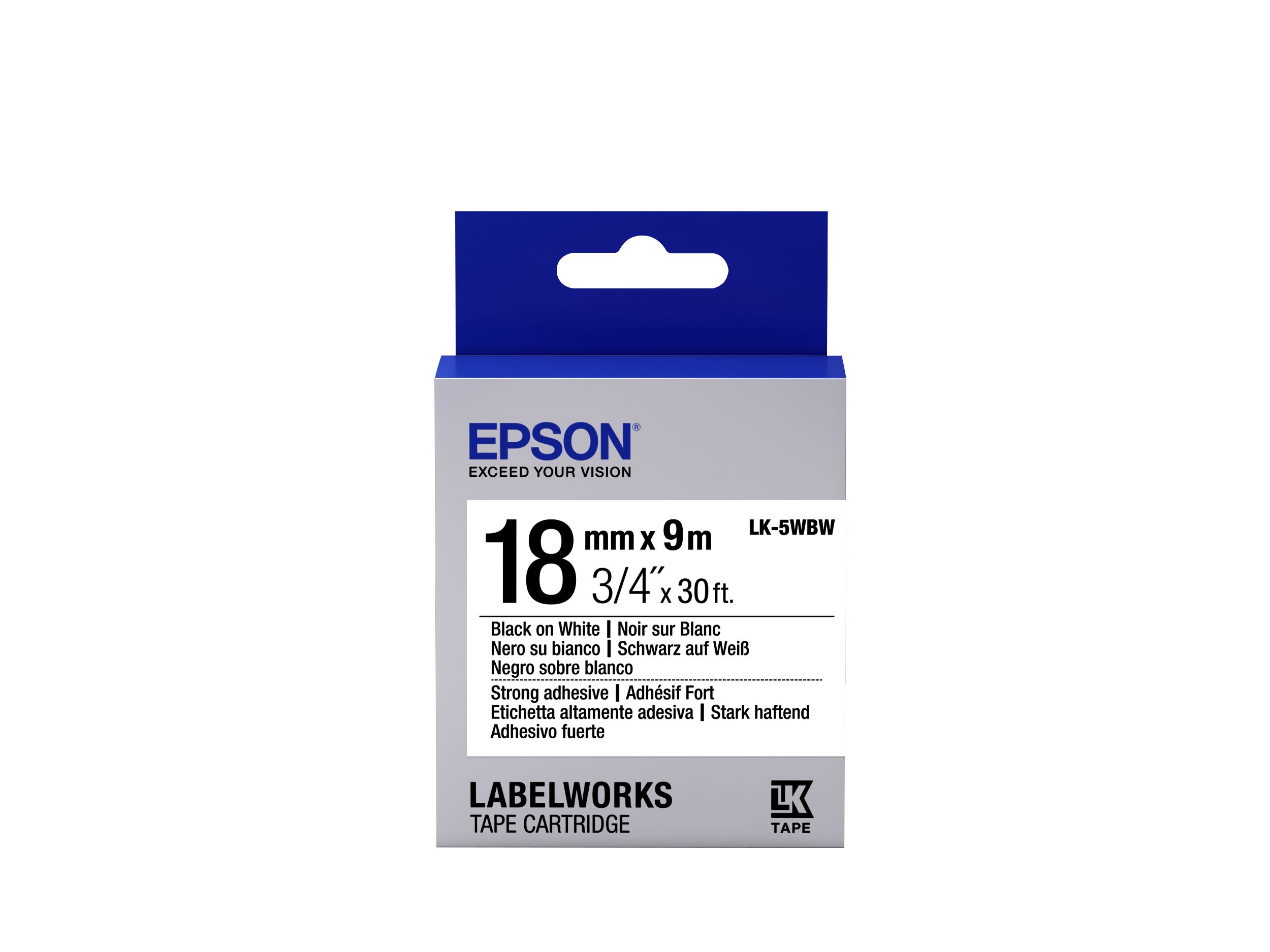 Epson Label Cartridge Strong Adhesive LK-5WBW Black/White 18mm (9m)