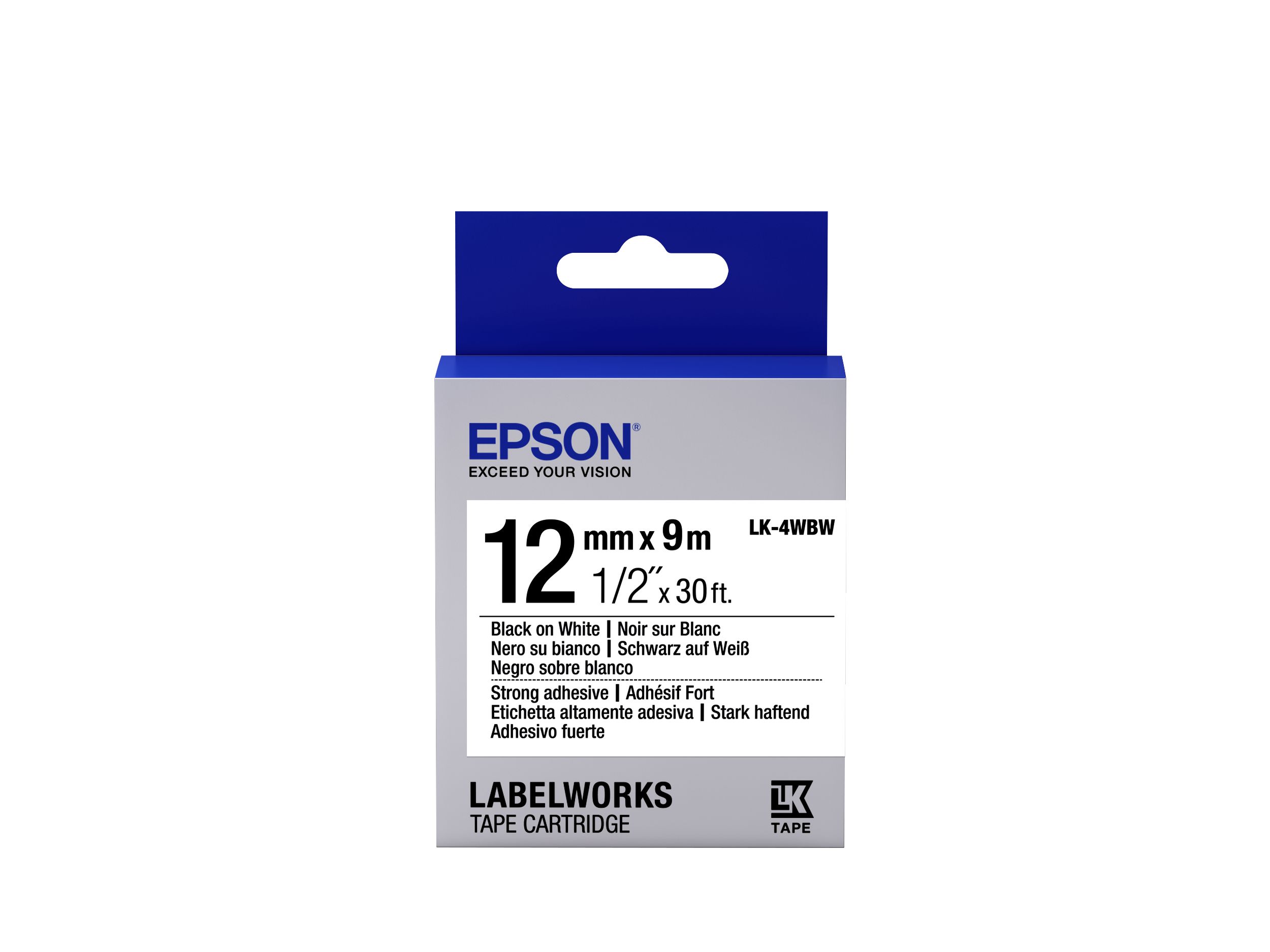 Epson Label Cartridge Strong Adhesive LK-4WBW Black/White 12mm (9m)