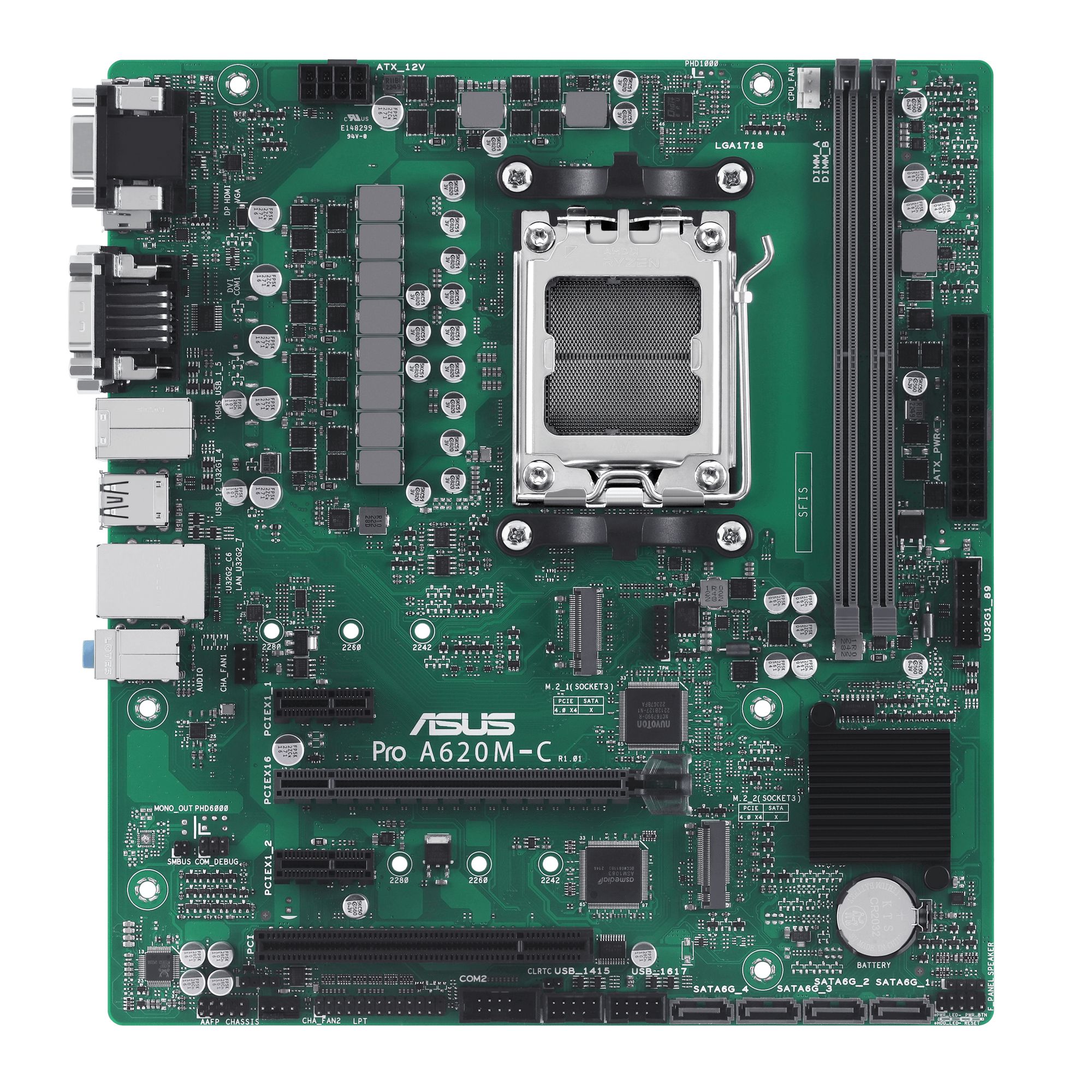 Placa de baza ASUS Pro A620M-C-CSM, socket AM5, 2x DDR5 UDIMM, 4x SATA, 2x NVMe, 11x USB-A, 1x USB-C, mATX