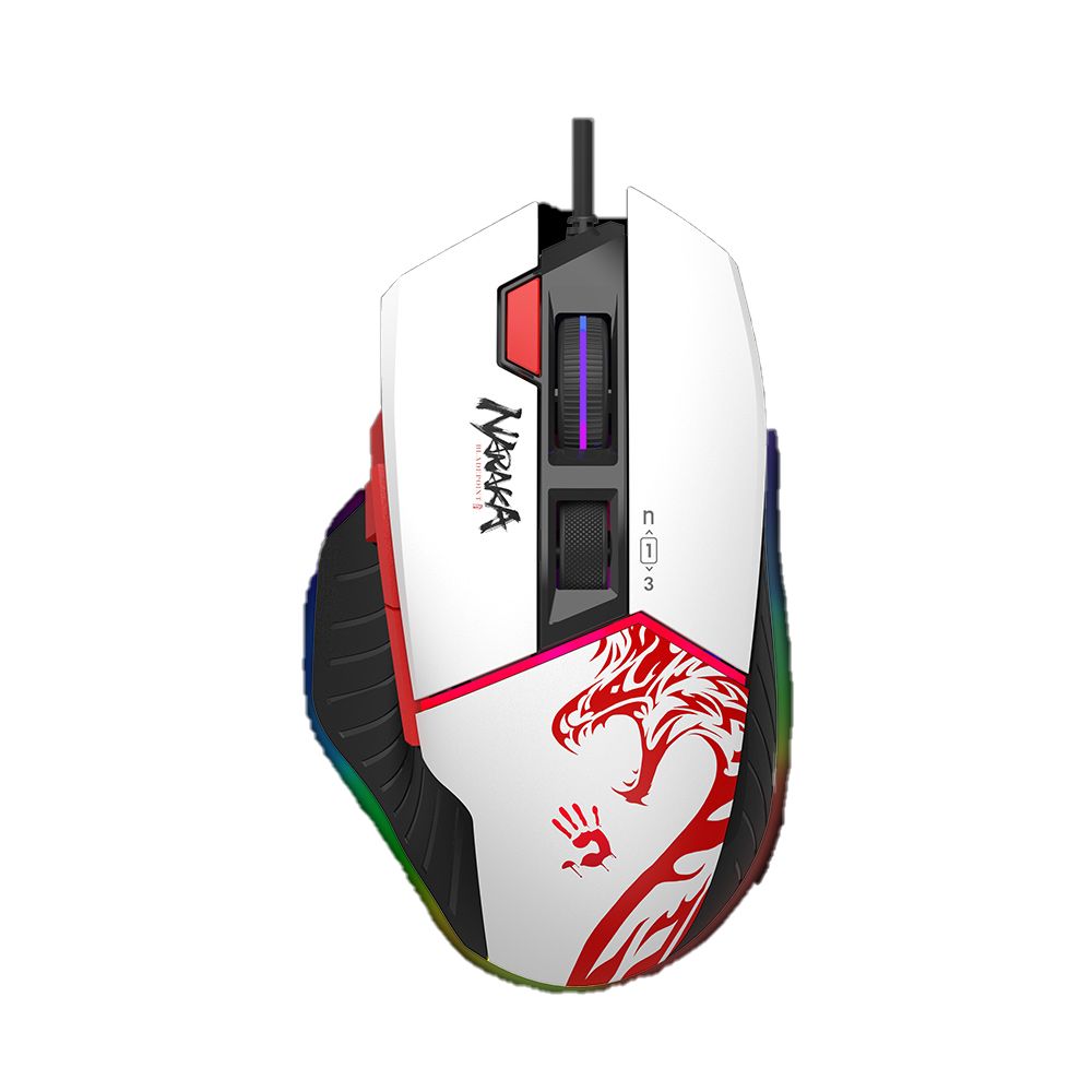 MOUSE A4tech - gaming,  Bloody co-branded Naraka , wireless, 2.4GHz, optic, 5000 cpi, butoane/scroll 8/1, alb,  R90 Plus  (include TV 0.18lei)