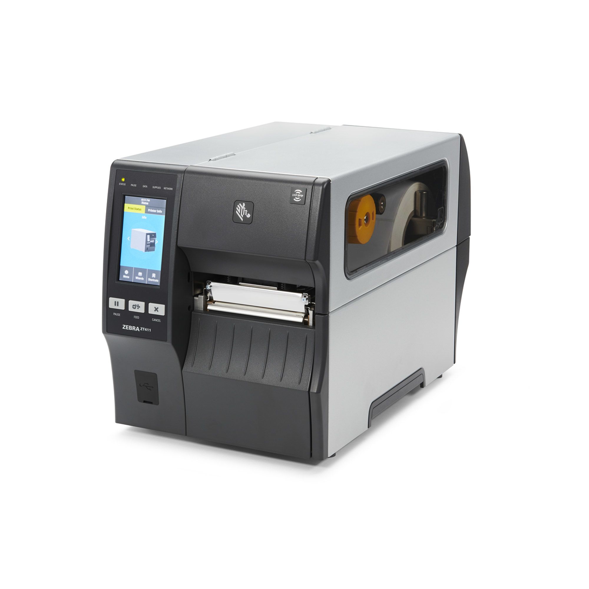 TT Printer ZT411 4 , 300 dpi, Euro and UK cord, Serial, USB, 10/100 Ethernet, Bluetooth 4.1/MFi, USB Host, Cutter w/ Catch Tray, EZPL