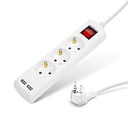 Prelungitor cu 3 prize CEE7/3 cu protectie copii, cu intrerupator,cu 2xUSB cablu: H05VV-F 3G1,5mm, alb lungime:3m ambalat in punga cu header