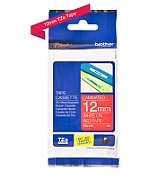 TZE-435 LAMINATED TAPE 12MM/8M WHITE ON RED