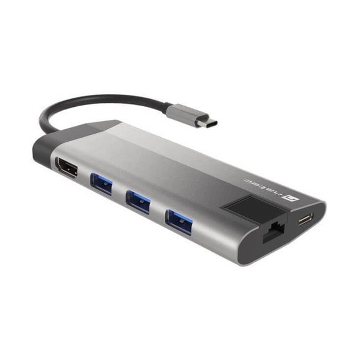 USB-C Multiport adapter Natec, 3 x USB 3.0/ HDMI 4K/  USB-C PD/ RJ45/ SD/ MICRO, Fowler Plus