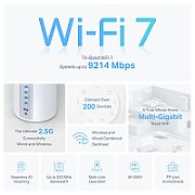 TP-LINK TP-LINK DECO BE65(2-PACK) Sistem Mesh WI-FI 7, BE9300, TRI-BAND, Standarde wireless: IEEE 802.11be/ax 6 GHz, IEEE 802.11be/ax/ac/n/a 5 GHz, IEEE 802.11ax/n/b/g 2.4 GHz, Viteze wireless: BE9300 6 GHz: 5760 Mbps (802.11be), 5 GHz: 2880 Mbps (802.11be), 2.4 GHz: 574 Mbps (802.11ax), 8 x antene interne