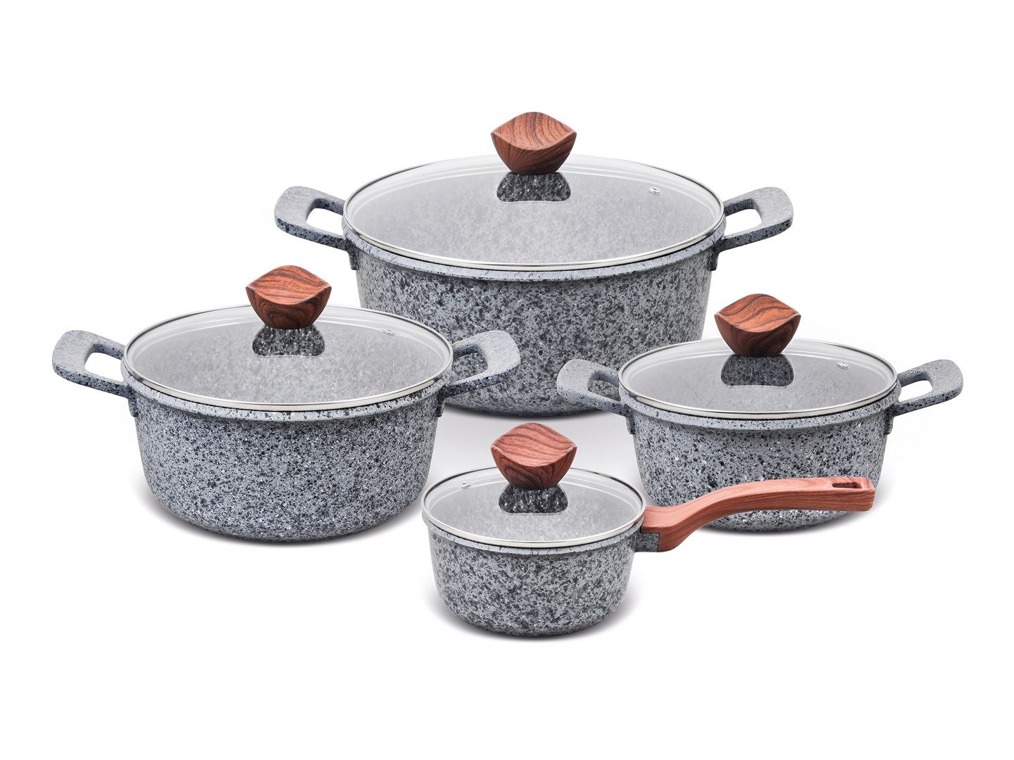 PROMIS Set of pots GRANITE  saucepan 16 cm  pots 20 24 28 brown handles